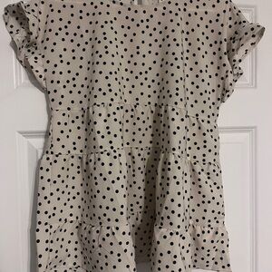 Andree By Unit Babydoll Polka Dot Ruffled Sleeves Black/Off White Blouse M